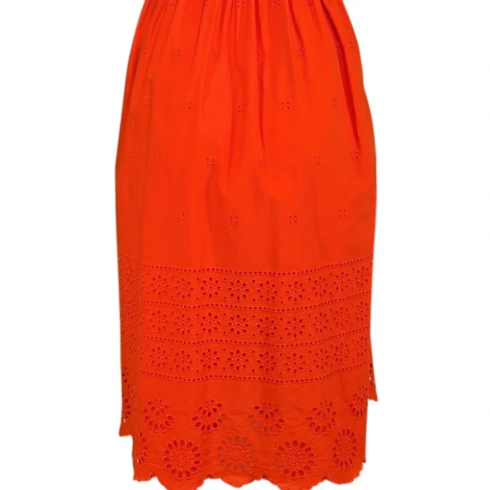 Kate Spade Orange Midi Tie Waist Eyelet 100% Cotton Dress! Size Large